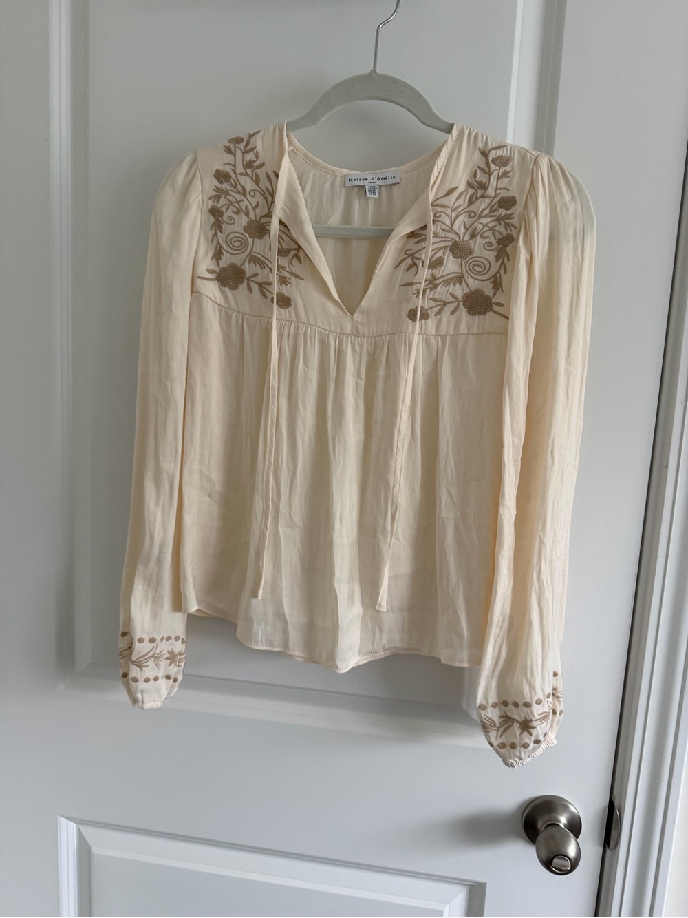 Maeve Cream Embroidered Peasant Blouse - Soft Cream